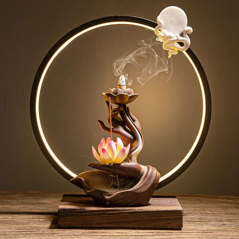 Buda Mão Backflow Incenso Queimador, Cachoeira Incenso Queimador, Suporte De Lótus, Suporte De Fragrância, Decoração De Cerâmica, Buda