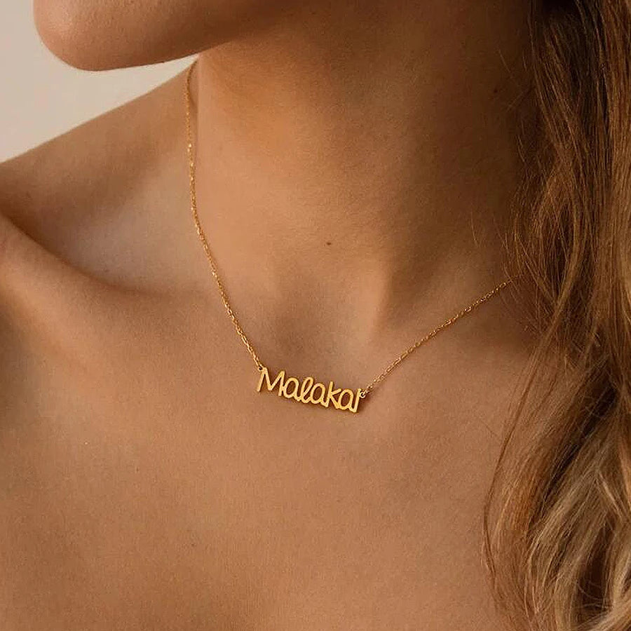Colar com nome personalizado para mulheres, joias de aço inoxidável, letra personalizada, pingente de placa de identificação, correntes cruzadas douradas, gargantilha de pescoço, presente