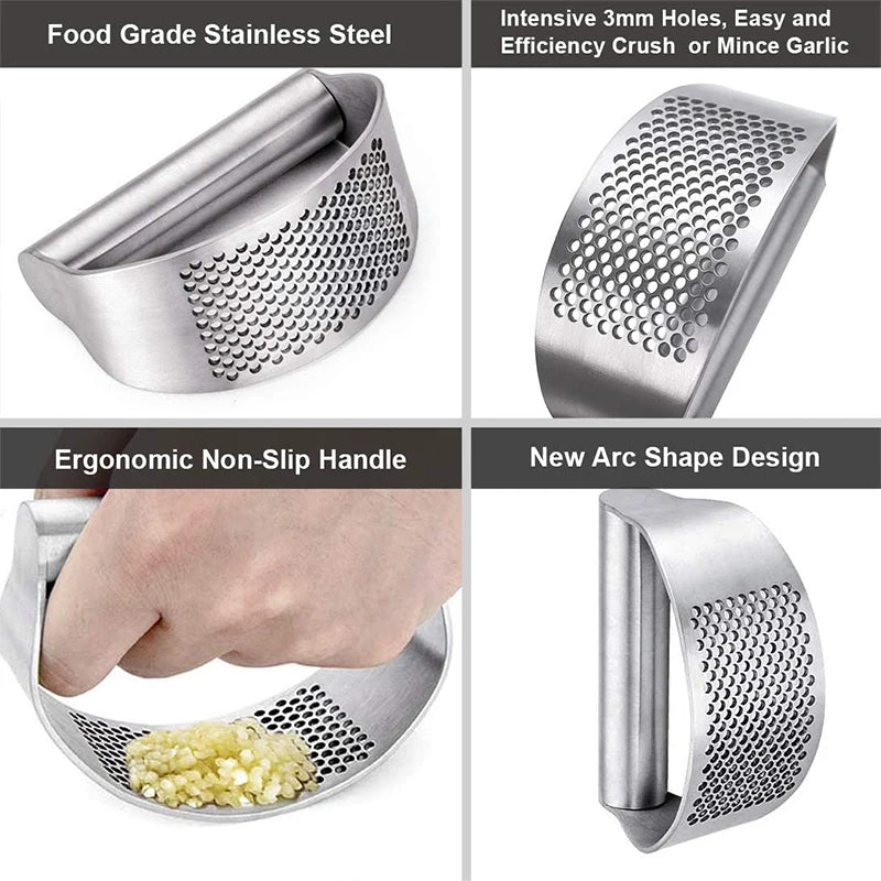 Espremedor de alho de aço inoxidável atualizado, manual, alho, gengibre, rocker, corte de alho, ferramentas de picareta, utensílios de cozinha