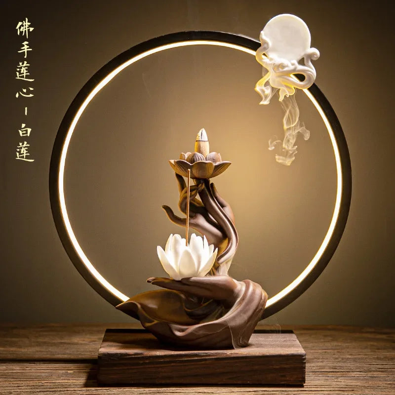Buda Mão Backflow Incenso Queimador, Cachoeira Incenso Queimador, Suporte De Lótus, Suporte De Fragrância, Decoração De Cerâmica, Buda