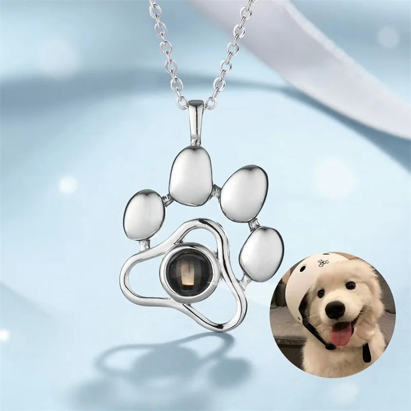 Colar de projeção de foto personalizado eu te amo 100 idiomas colar com pingente memorial de pata de cachorro colar de pata de cachorro com foto personalizada
